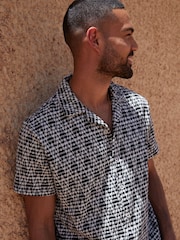 Threadbare Black Blend Zig Zag Revere Collar Short Sleeve Shirt - Image 1 of 3