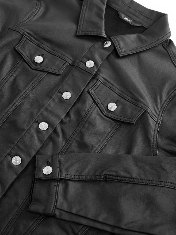 Black Coated Fuller Bust Black Coated Denim Jacket - Image 2 of 3
