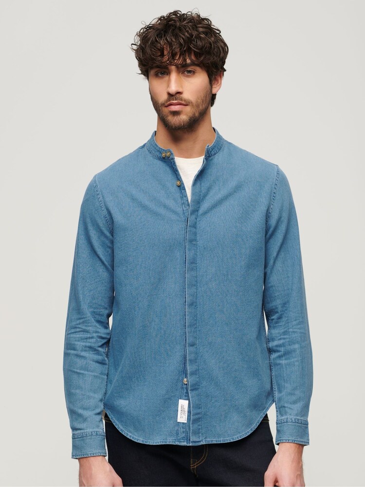 Superdry Blue Merchant Grandad Shirt - Image 1 of 6