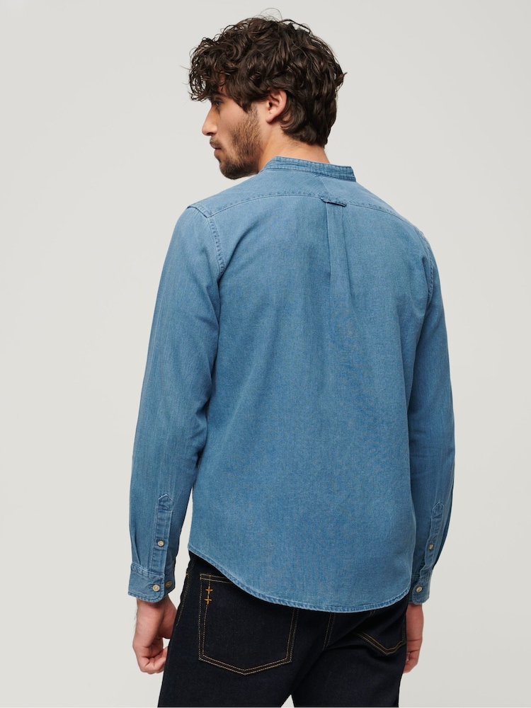 Superdry Blue Merchant Grandad Shirt - Image 2 of 6