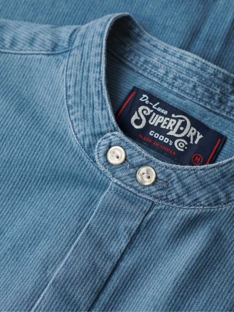 Superdry Blue Merchant Grandad Shirt - Image 6 of 6