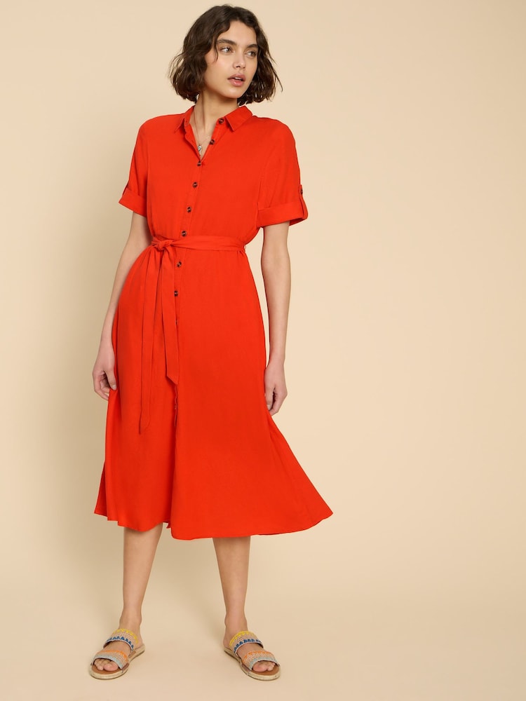White Stuff Orange Beth Linen Blend Shirt Dress - Image 1 of 7