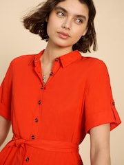 White Stuff Orange Beth Linen Blend Shirt Dress - Image 4 of 7