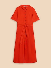White Stuff Orange Beth Linen Blend Shirt Dress - Image 5 of 7