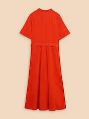White Stuff Orange Beth Linen Blend Shirt Dress - Image 6 of 7