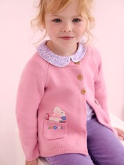 JoJo Maman Bébé Pink Mouse Pet in Pocket Cardigan - Image 1 of 5