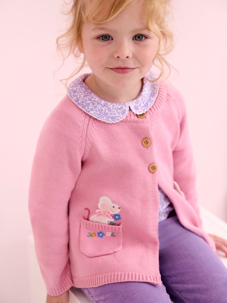 JoJo Maman Bébé Pink Mouse Pet in Pocket Cardigan - Image 1 of 5