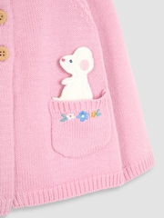 JoJo Maman Bébé Pink Mouse Pet in Pocket Cardigan - Image 5 of 5
