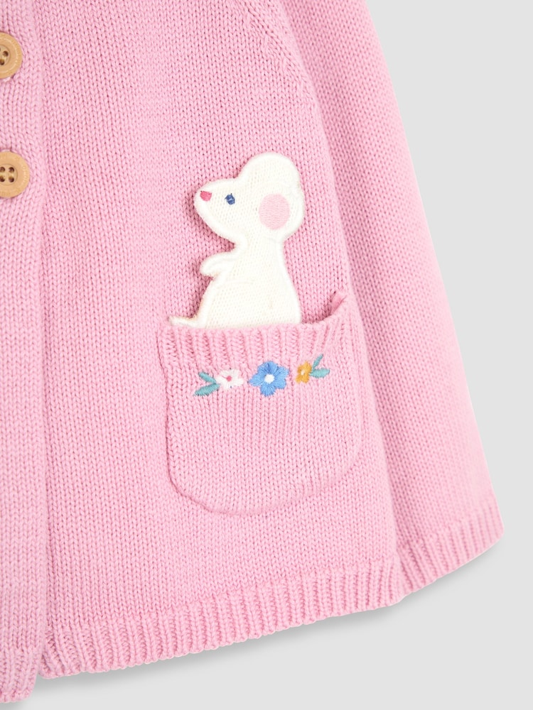 JoJo Maman Bébé Pink Mouse Pet in Pocket Cardigan - Image 5 of 5