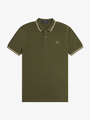 Night Green/Silver Blue/Marmalade - Fred Perry polo met tweekleurig gestreept randje - Image 5 of 7