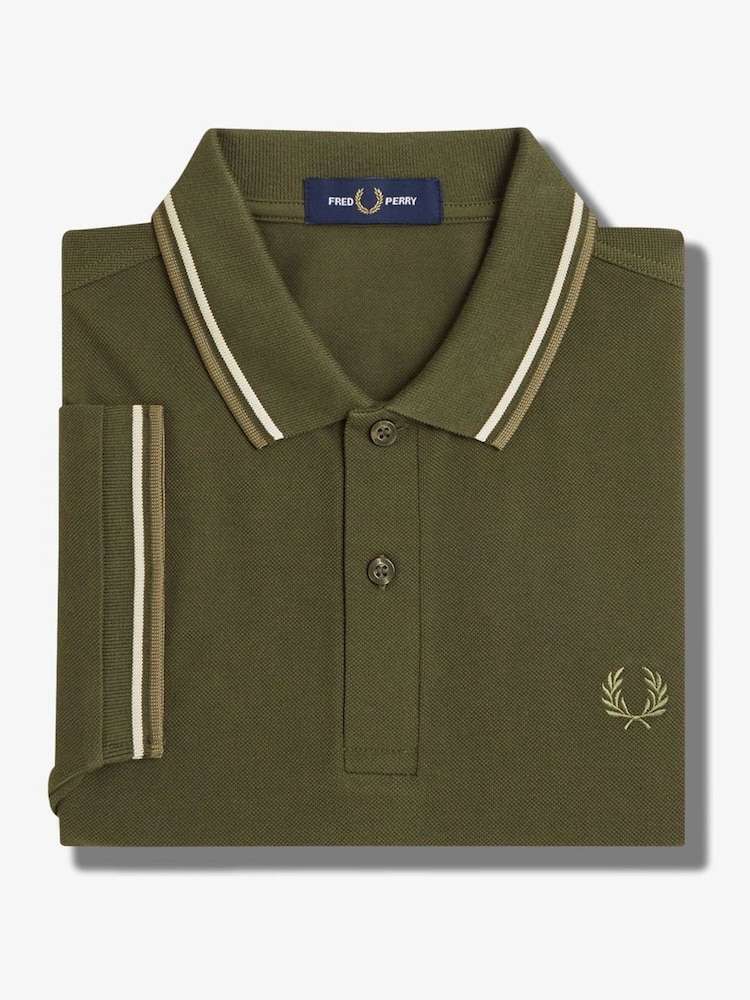 Night Green/Silver Blue/Marmalade - Fred Perry polo met tweekleurig gestreept randje - Image 7 of 7