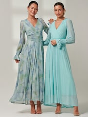 Jolie Moi Tie Dye Blue Greta Long Sleeve Mesh Maxi Dress - Image 5 of 6