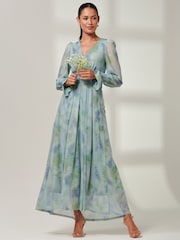 Jolie Moi Tie Dye Blue Greta Long Sleeve Mesh Maxi Dress - Image 6 of 6