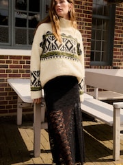 Black/White High Neck Bouclé Fairisle Pattern Fluffy Knitted Jumper - Image 2 of 8