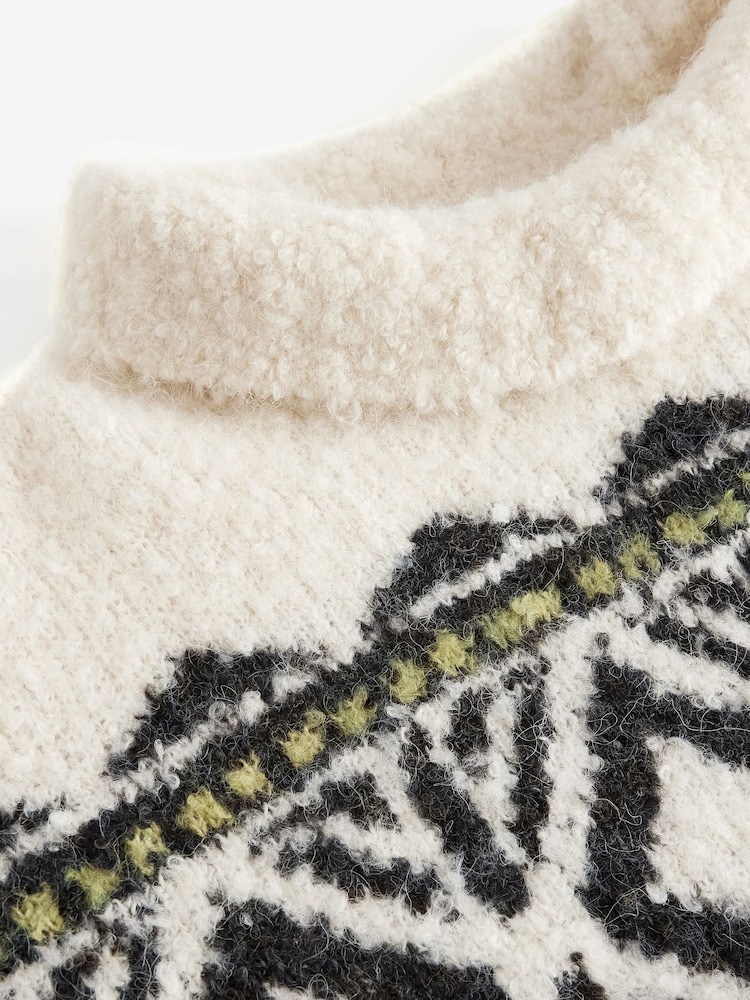 Black/White High Neck Bouclé Fairisle Pattern Fluffy Knitted Jumper - Image 8 of 8