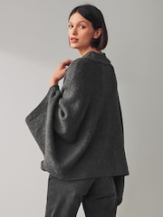Charcoal Grey Collared Poncho - Image 2 of 7