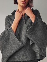 Charcoal Grey Collared Poncho - Image 3 of 7