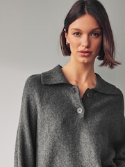 Charcoal Grey Collared Poncho - Image 4 of 7
