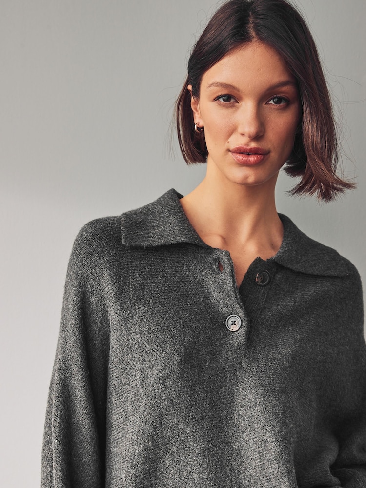 Charcoal Grey Collared Poncho - Image 4 of 7