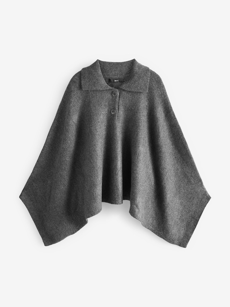 Charcoal Grey Collared Poncho - Image 5 of 7