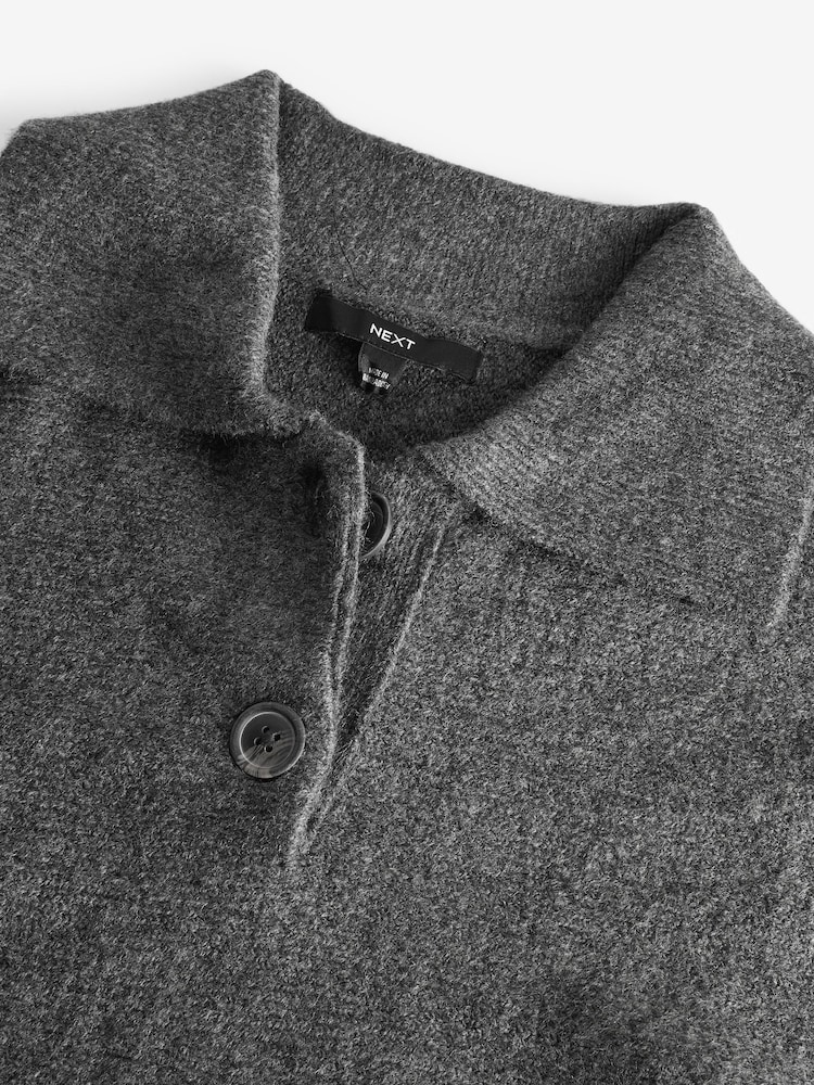 Charcoal Grey Collared Poncho - Image 6 of 7