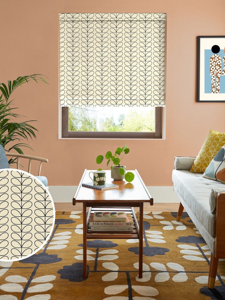 Orla Kiely Black Linear Stem Made to Measure 100% Cotton Roman Blind - Image 1 of 6