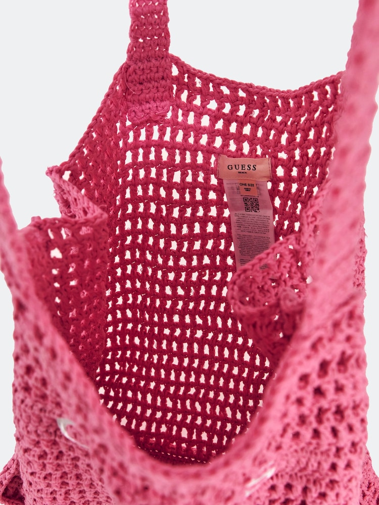 Guess Pink Jelly Crochet Shopping Tote 100% Cotton Bag - Image 3 of 3