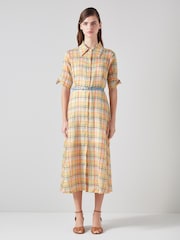 LK Bennett Saffron Gingham Seersucker Cotton Shirt Dress - Image 1 of 3