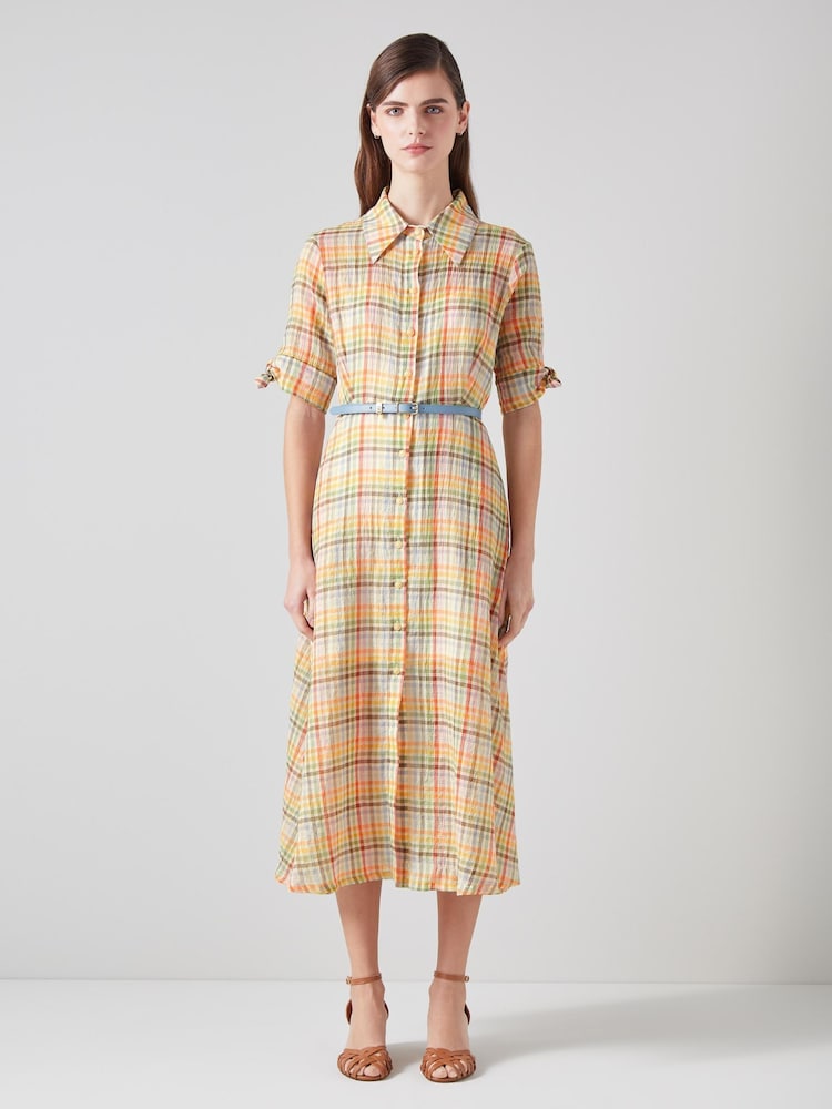 LK Bennett Saffron Gingham Seersucker Cotton Shirt Dress - Image 1 of 3