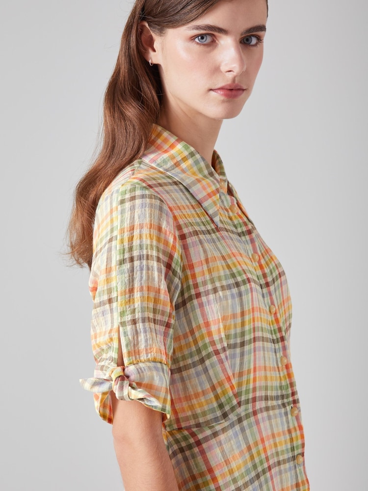 LK Bennett Saffron Gingham Seersucker Cotton Shirt Dress - Image 3 of 3