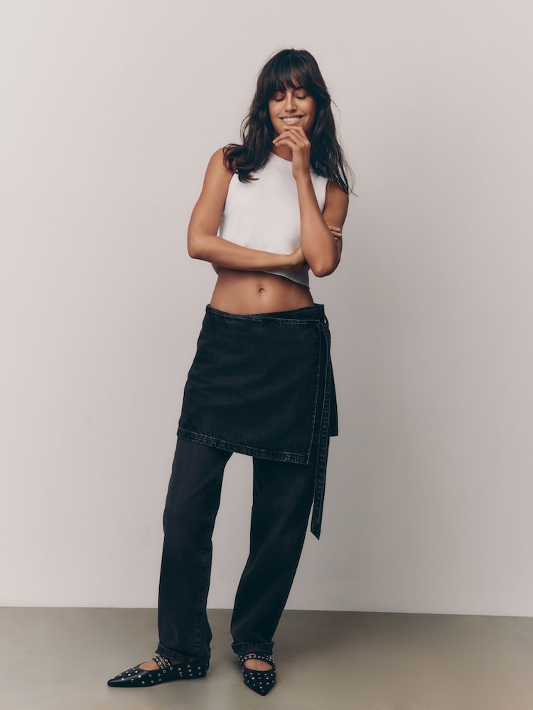 Negro - Minifalda vaquera de algodón 100 % con diseño cruzado - Imagen 1 de 7
