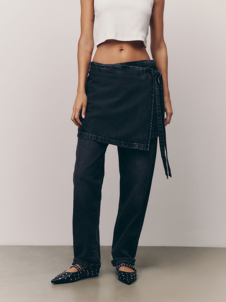 Negro - Minifalda vaquera de algodón 100 % con diseño cruzado - Imagen 2 de 7