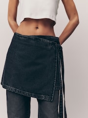 Negro - Minifalda vaquera de algodón 100 % con diseño cruzado - Imagen 5 de 7