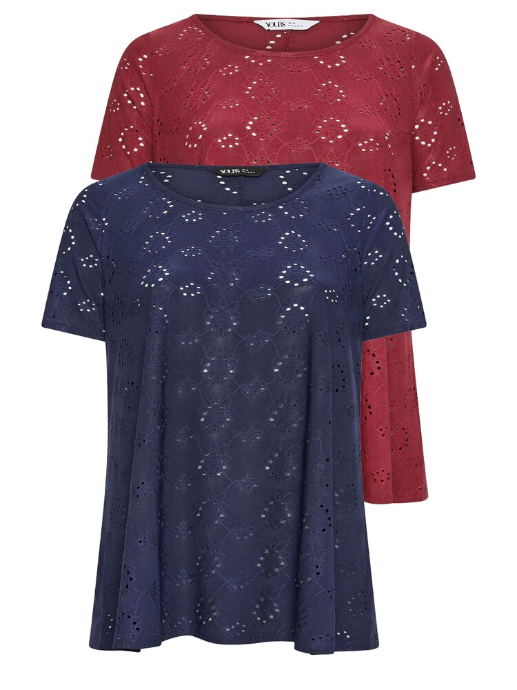 Yours Curve Blue Broderie Swing Blouses 2 Pack - Image 6 of 6 Yours Curve Blue Broderie Swing Blouses 2 Pack - Image 6 of 6
