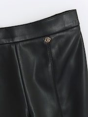 River Island Black Girls Faux Fur Leather Kick Flare 100% Cotton Trousers - Image 2 of 3