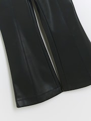 River Island Black Girls Faux Fur Leather Kick Flare 100% Cotton Trousers - Image 3 of 3