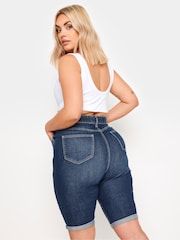 Yours Curve Blue Mid Stretch Denim Shorts - Image 2 of 5