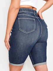 Yours Curve Blue Mid Stretch Denim Shorts - Image 4 of 5