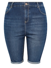Yours Curve Blue Mid Stretch Denim Shorts - Image 5 of 5