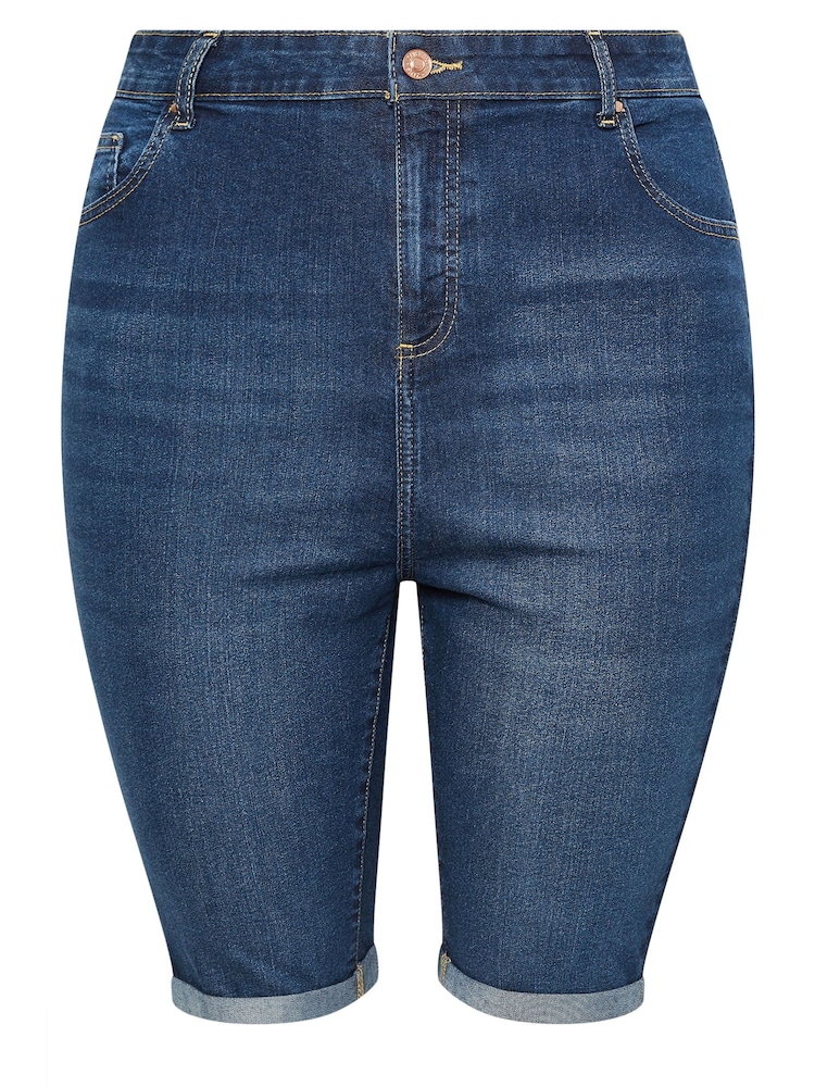 Yours Curve Blue Mid Stretch Denim Shorts - Image 5 of 5