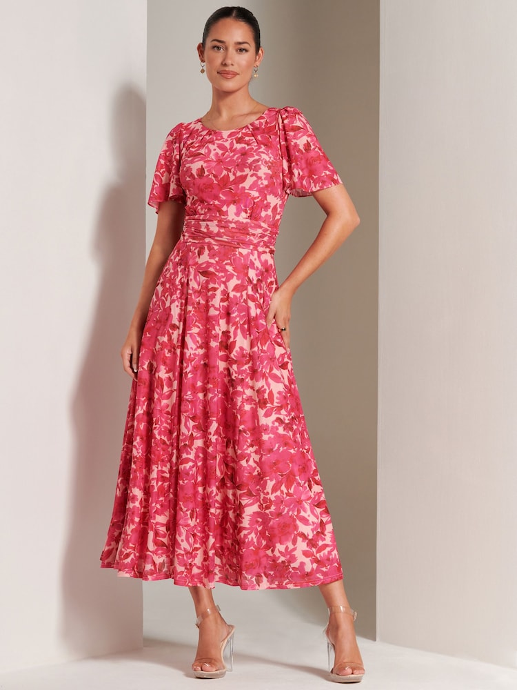 Jolie Moi Pink Elvira Print Mesh Maxi Dress - Image 1 of 6