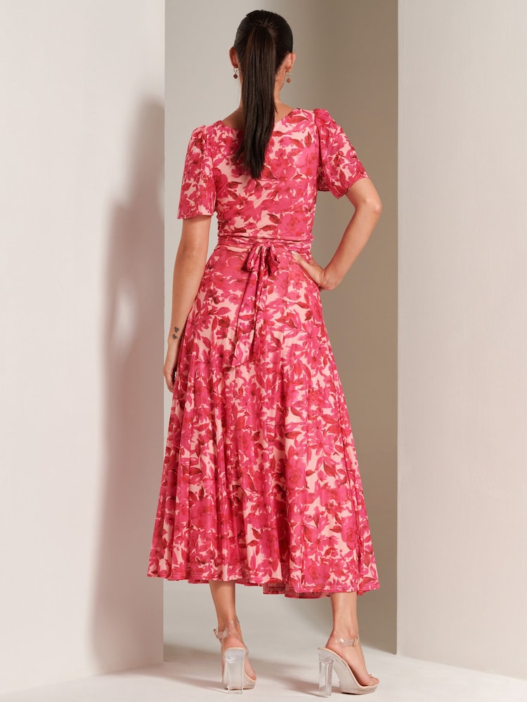 Jolie Moi Pink Elvira Print Mesh Maxi Dress - Image 2 of 6
