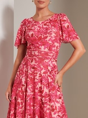 Jolie Moi Pink Elvira Print Mesh Maxi Dress - Image 3 of 6