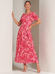 Jolie Moi Pink Elvira Print Mesh Maxi Dress - Image 4 of 6