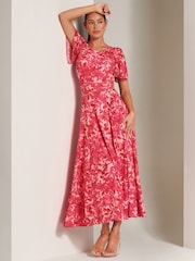 Jolie Moi Pink Elvira Print Mesh Maxi Dress - Image 5 of 6