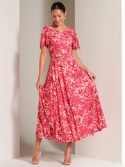 Jolie Moi Pink Elvira Print Mesh Maxi Dress - Image 6 of 6