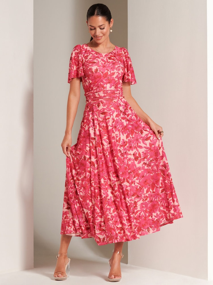 Jolie Moi Pink Elvira Print Mesh Maxi Dress - Image 6 of 6