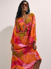 River Island Pink Leaf Print Kaftan - Image 1 of 4