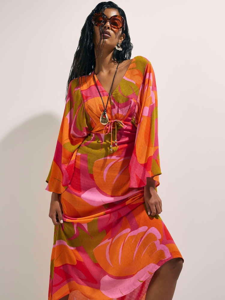 River Island Pink Leaf Print Kaftan - Image 1 of 4