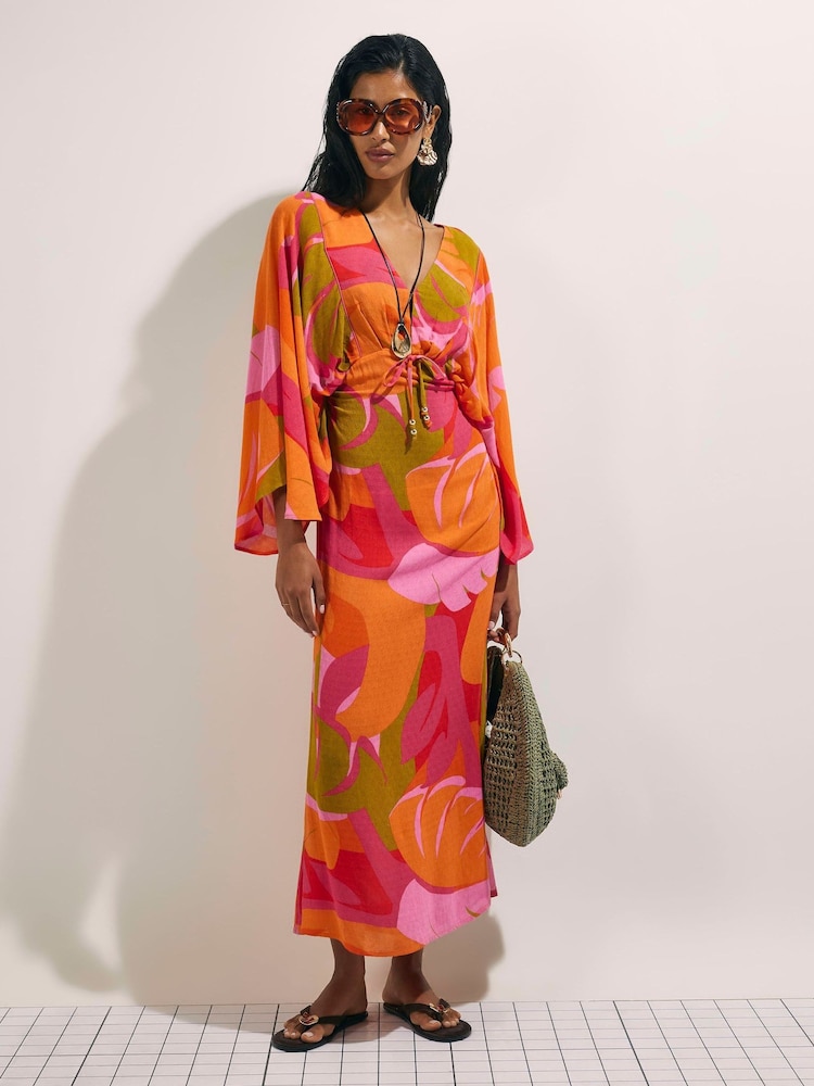 River Island Pink Leaf Print Kaftan - Image 2 of 4